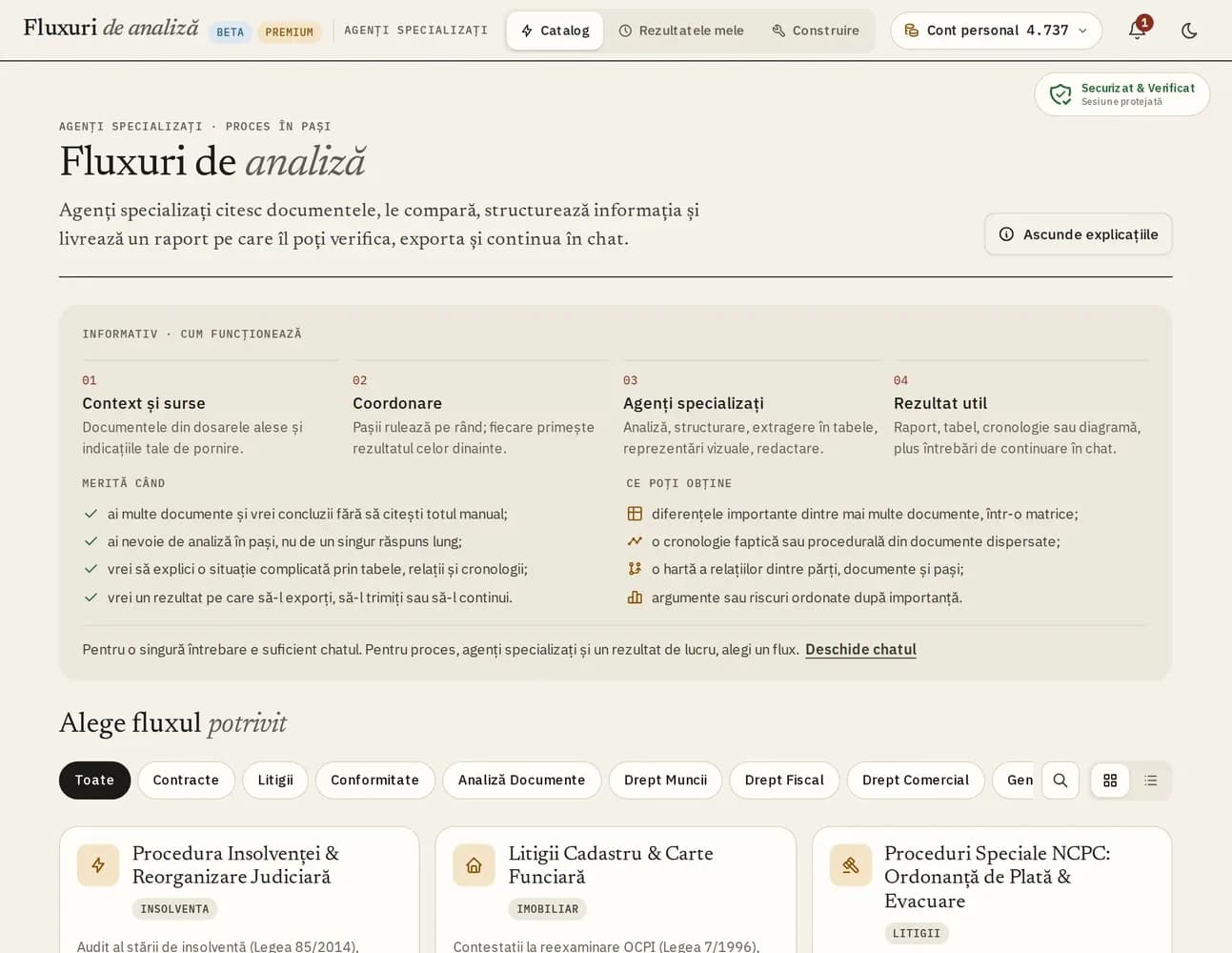 Catalogul de fluxuri de analiză, cu explicația pașilor