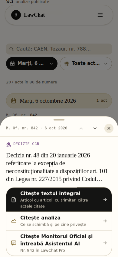 Fișa unui act deschisă pe telefon, cu cele trei moduri de citire